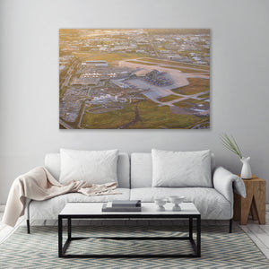 a large aerial view of a city, with buildings, roads, and other urban elements visible.