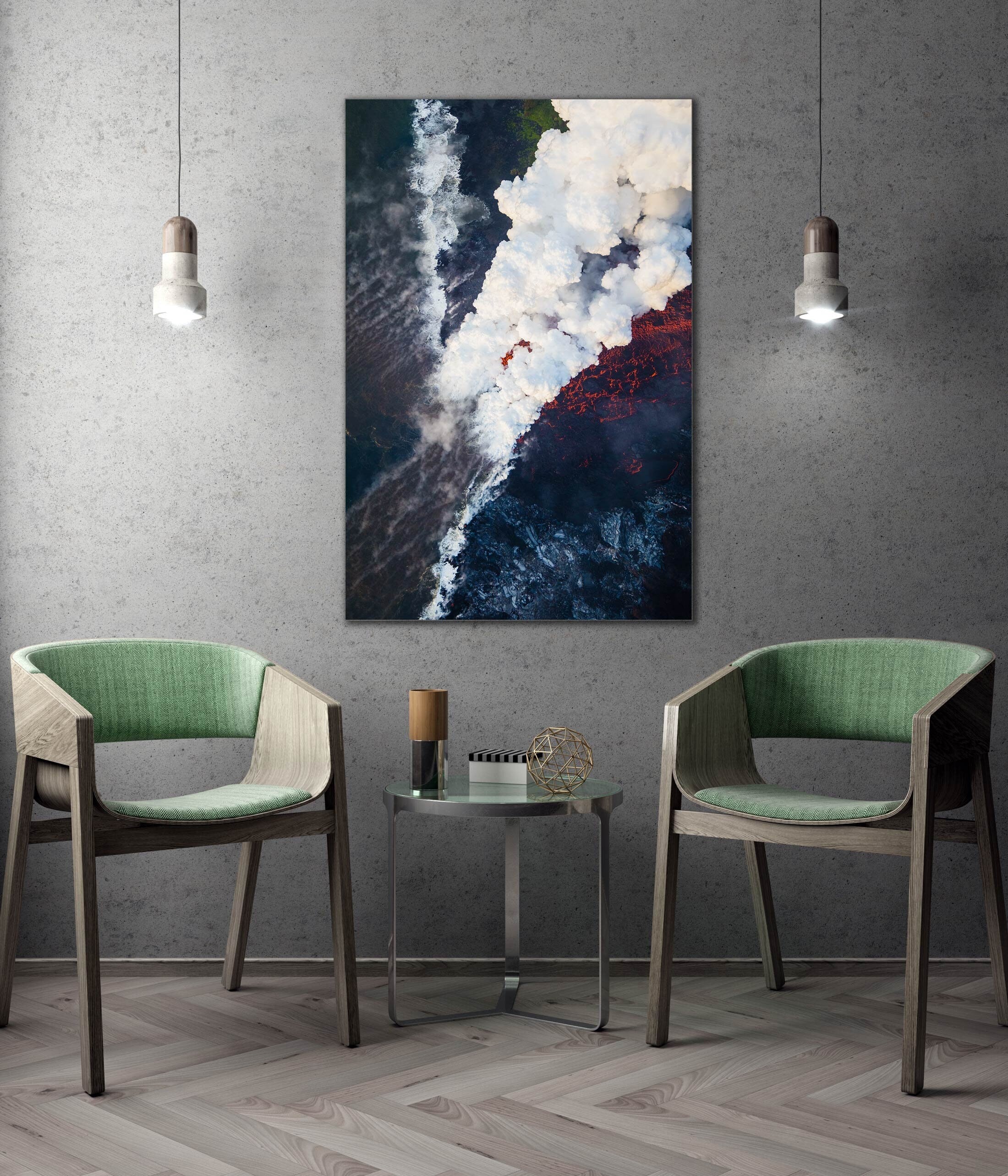 Kilauea Volcano Lava Ocean Entry Laze - Hawaii Aerial Photography (Metal & Bamboo Prints)