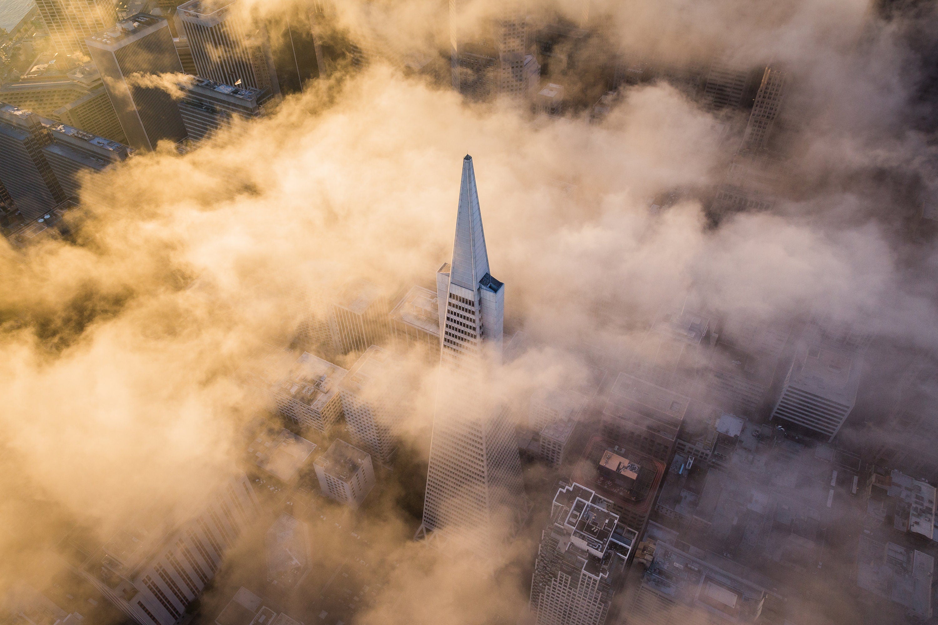 Transamerican Dreams - Foggy Sunrise - San Francisco Fine Art Aerial Photography (Metal & Bamboo Print)