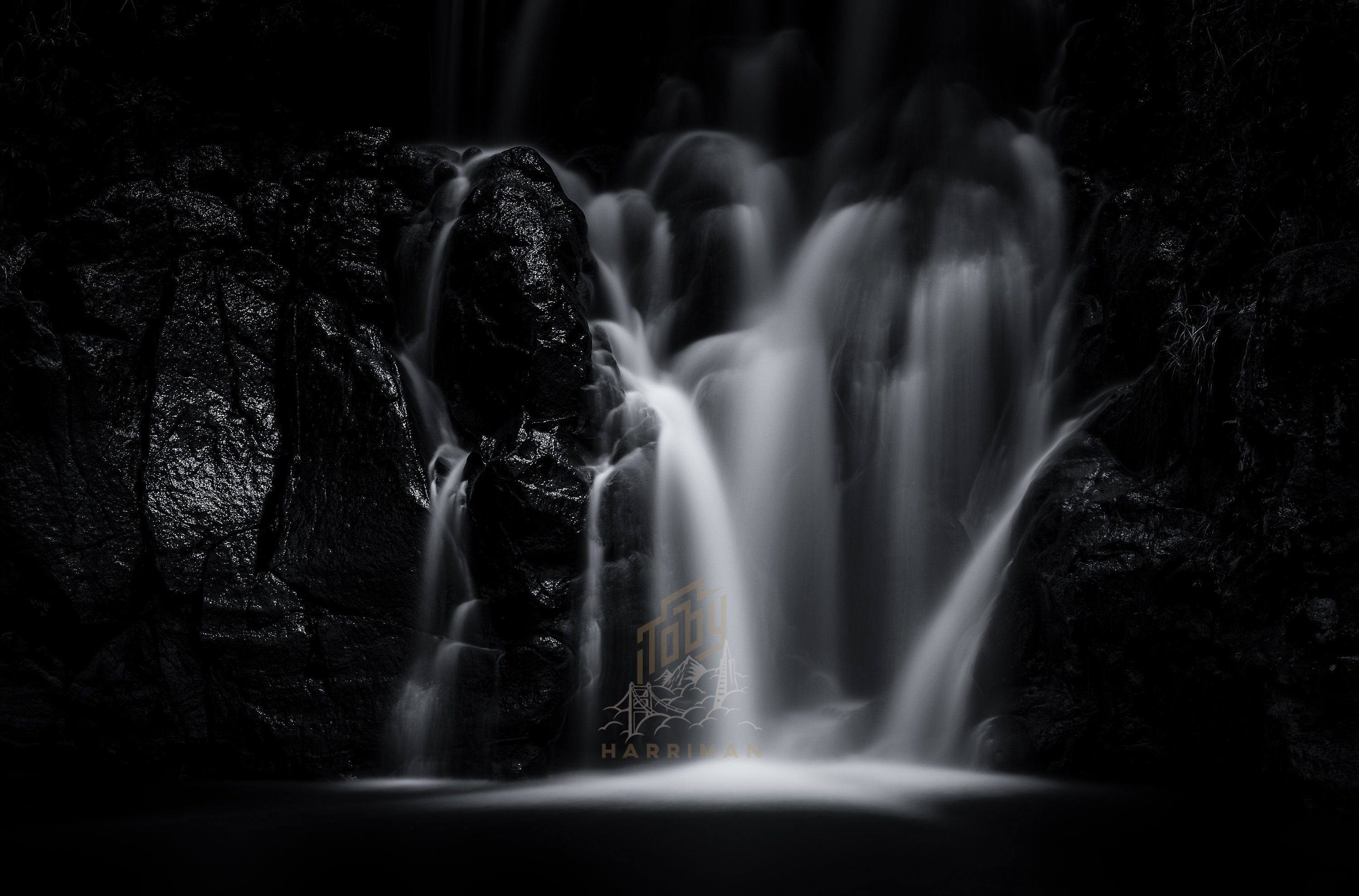 Waimea Falls Hawaii - Black and White Waterfall Fine Art Photography (Metal & Bamboo Prints)