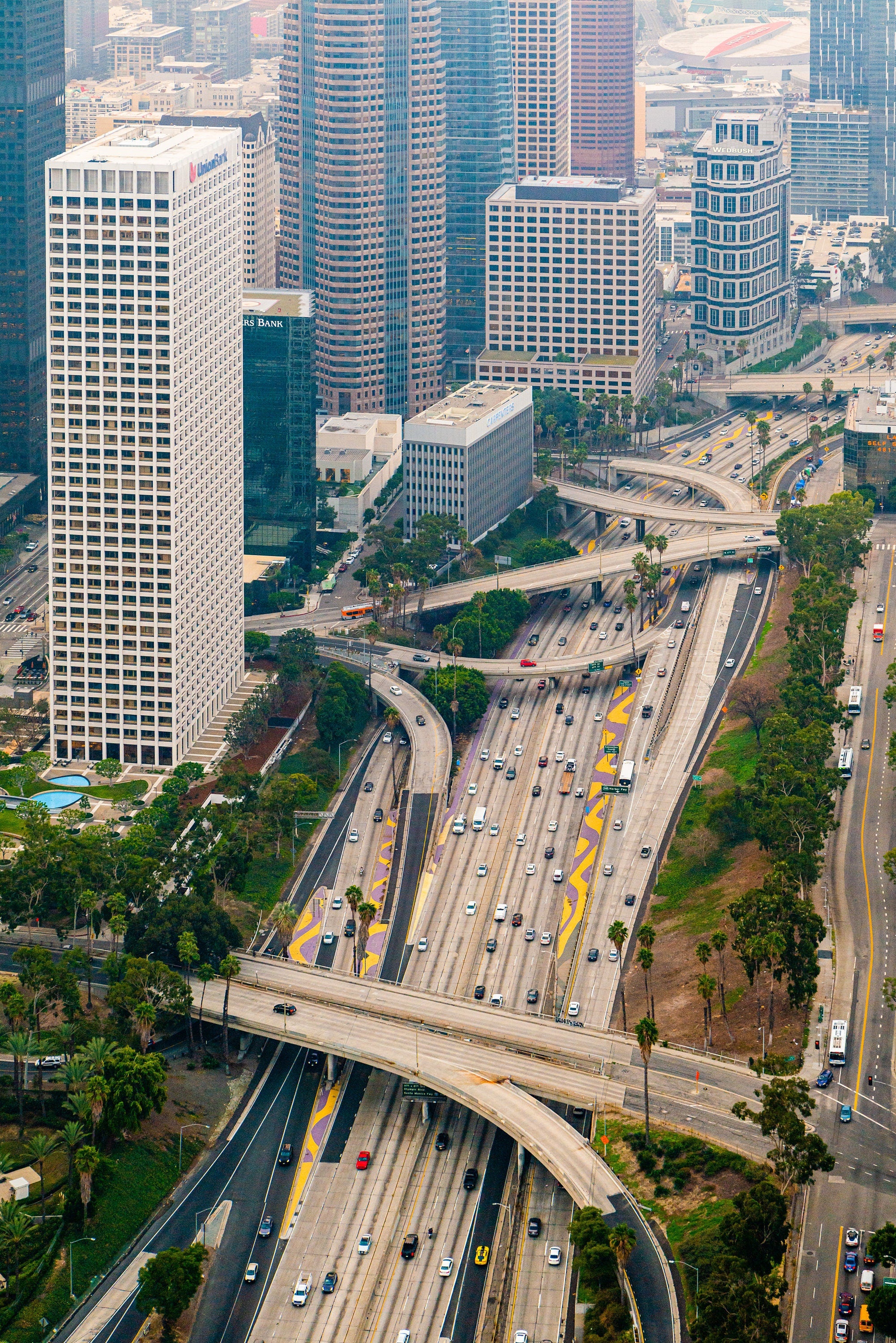 Downtown Los Angeles Route 110 Highway Aerial Fine Art Photography (Metal & Bamboo Prints)