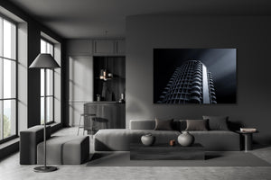 a black and white photo of a living room